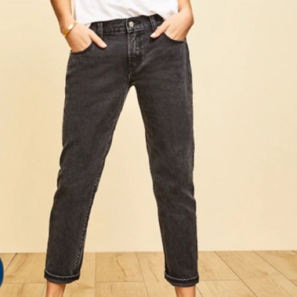 Washed Black Mid Rise Boyfriend Jeans